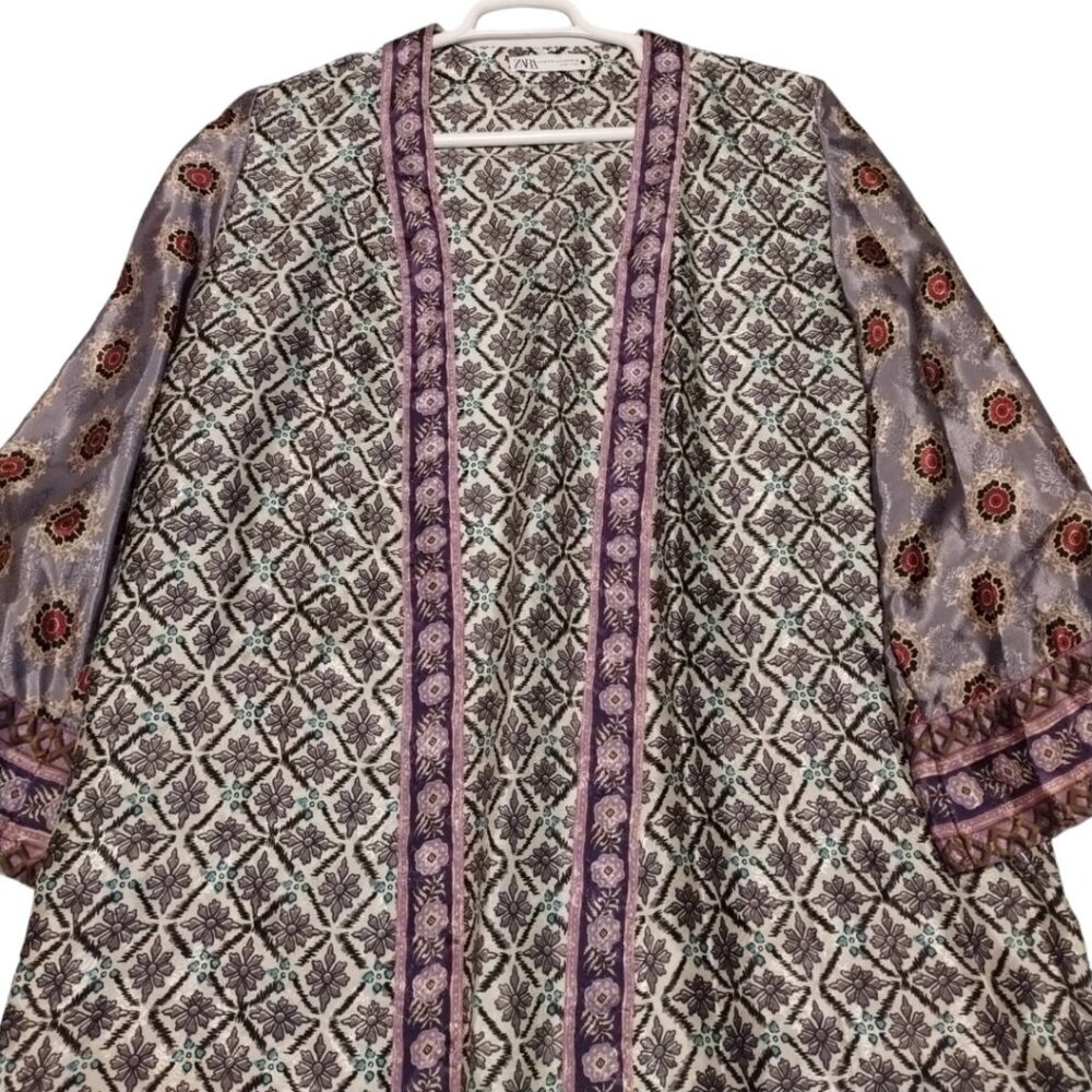 Zara Women's Printed Longline Kimono Size XS-S Cover Up Summer‎ Beach Bohemian - Picture 4 of 6